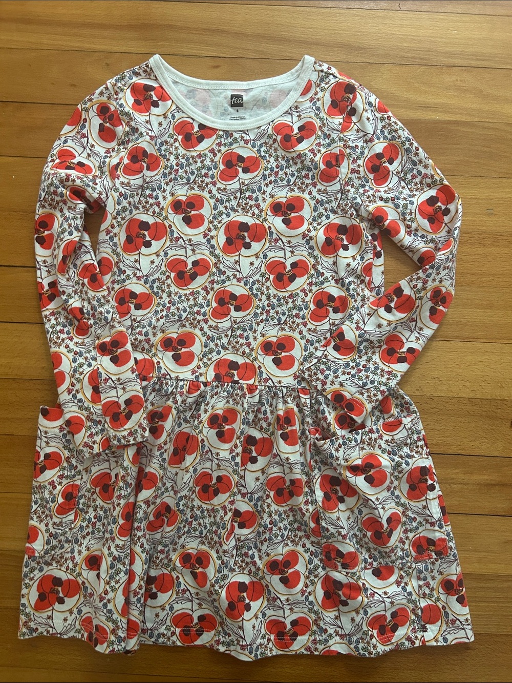 Tea Collection Orange Floral Long-Sleeve Pocket Dress